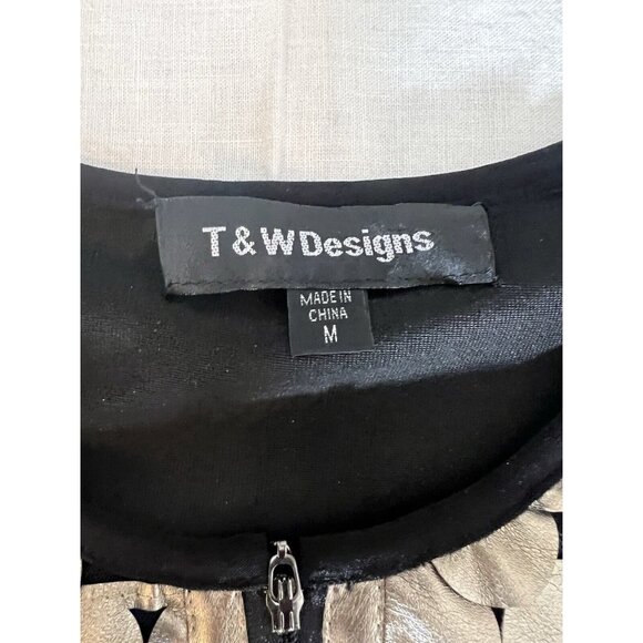 T & W Designs Zip Up Dressy Jacket black & Faux Leather Women’s Sz Large - Picture 8 of 12